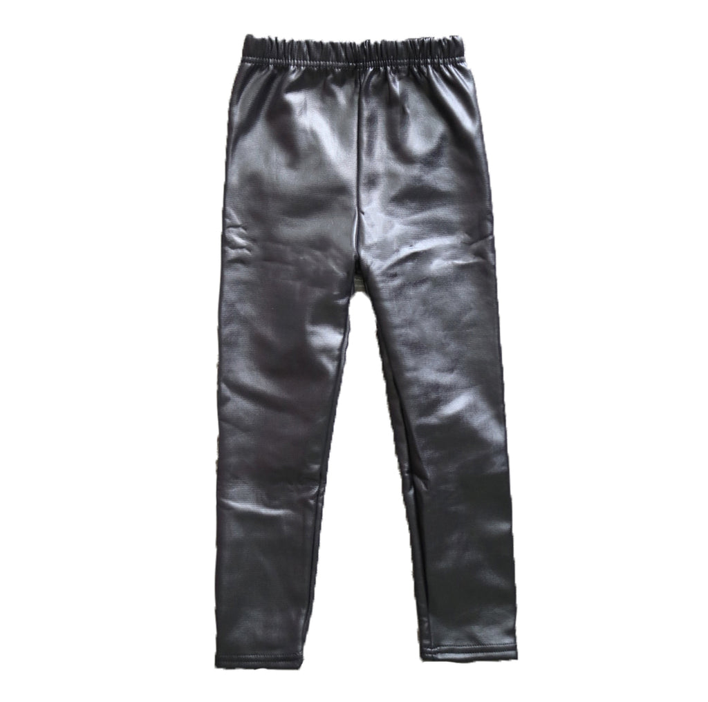 Leather Look Fleece Lined Leggings-Weston Kids